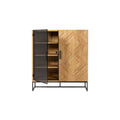 Modern Wood and Glass Display Cabinet with Geometric Design