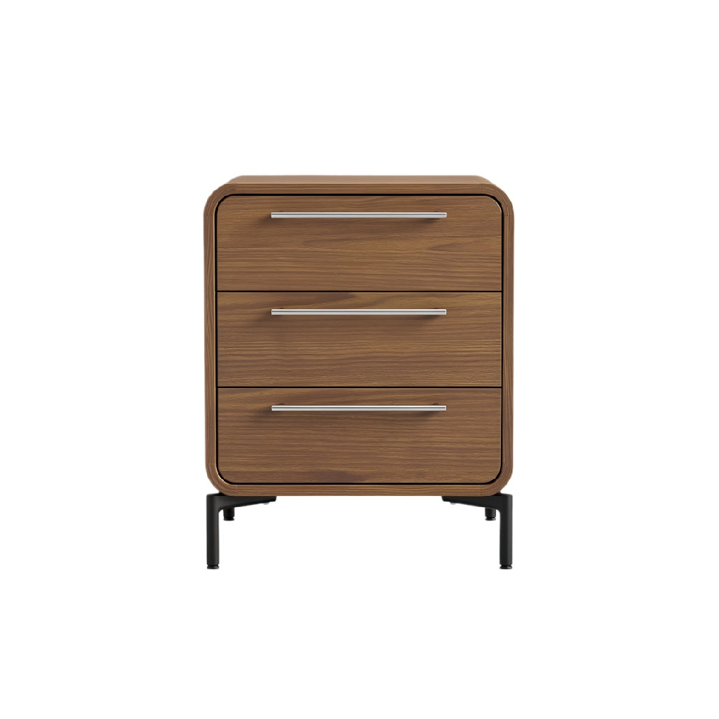 Mid-Century Modern Three-Drawer Nightstand in Walnut Finish